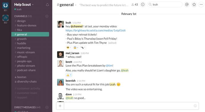 The team responds to video update on Slack