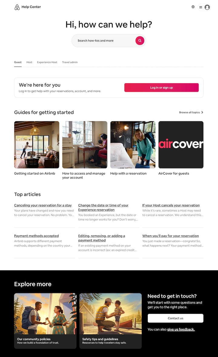 Airbnb Help Center - FAQ examples