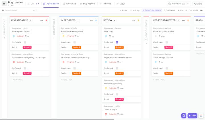 Product Screenshot: ClickUp (bug tracking)