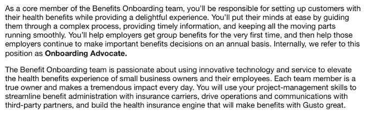 gusto customer onboarding specialist job description
