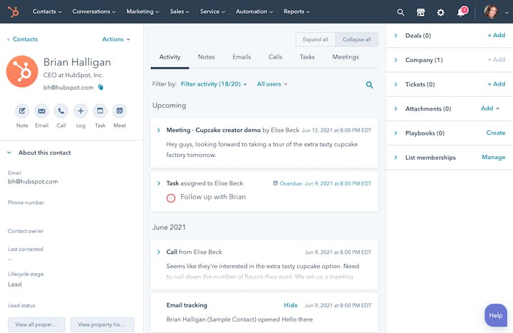 Product Screenshot: HubSpot CRM