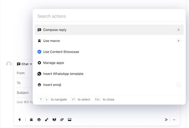 Intercom Screenshot: Action Menu