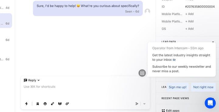 Intercom Screenshot: In-App Messenger