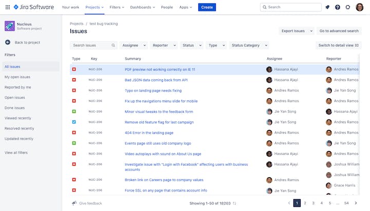 Product Screenshot: Jira Bug Tracking