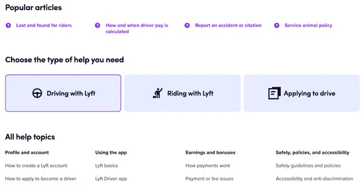 lyft knowledge base example