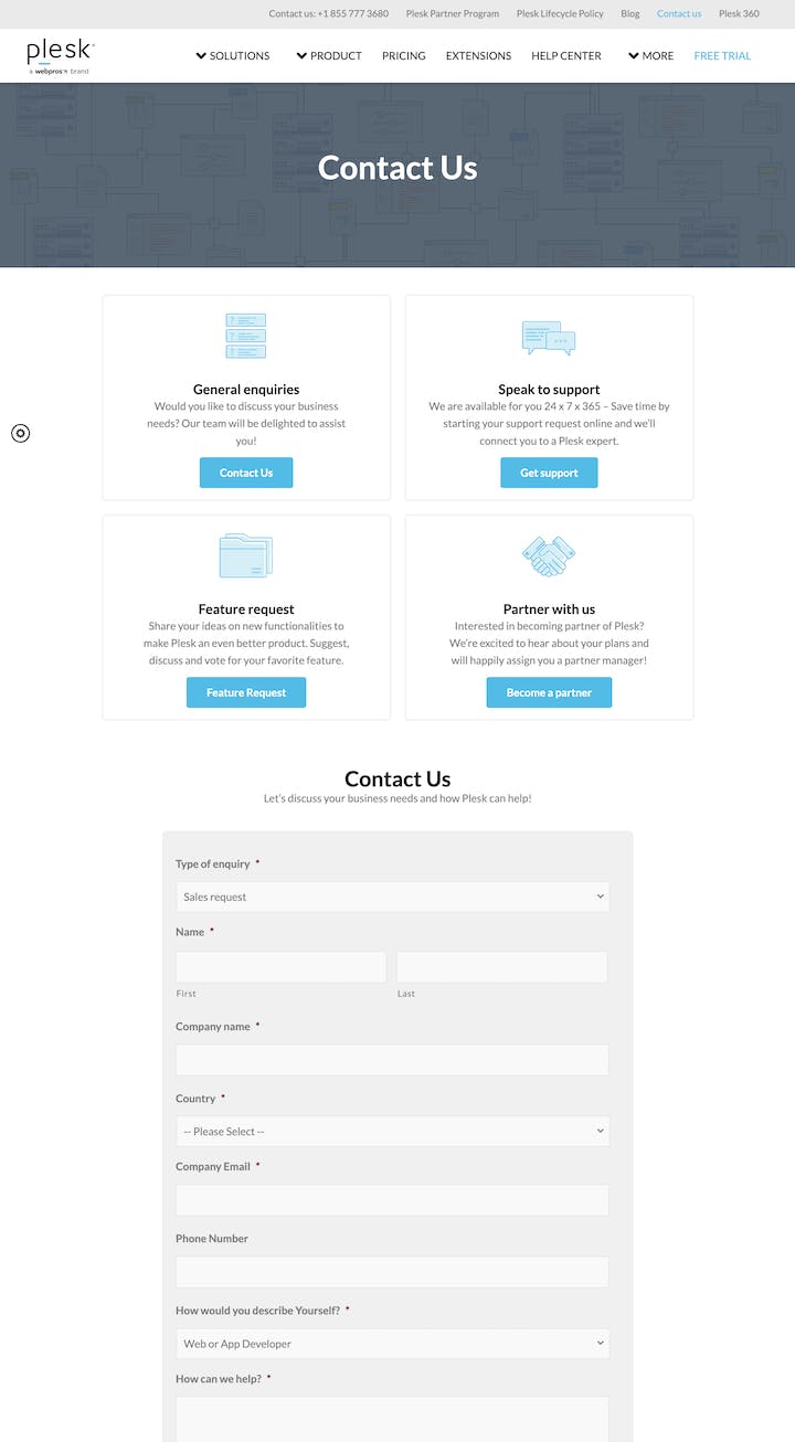 Contact Page: Plesk