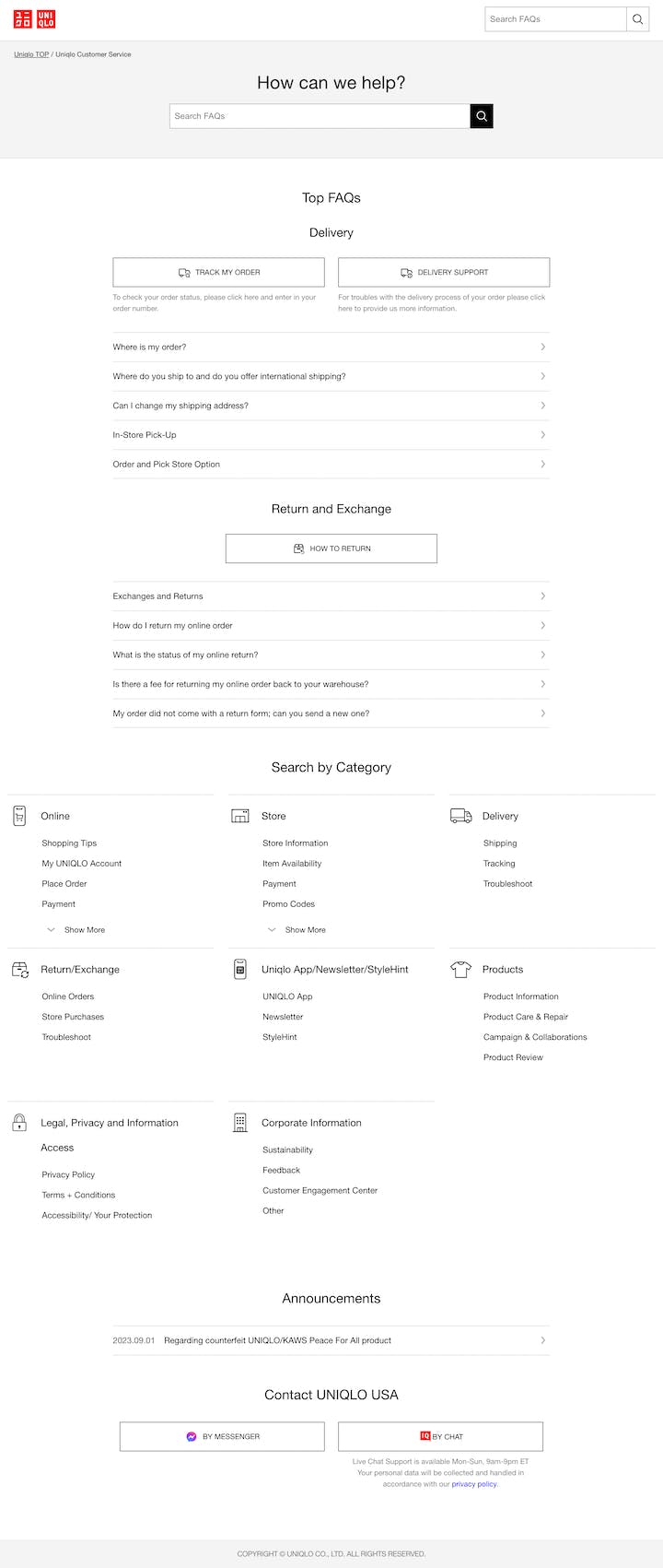 Uniqlo FAQs - FAQ examples