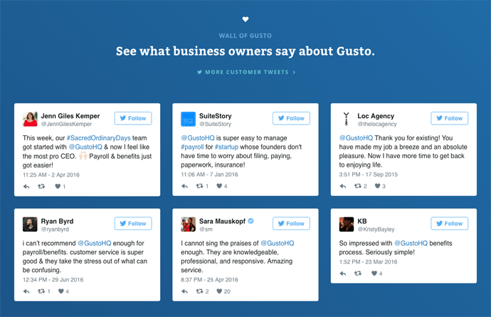 gusto's customer page